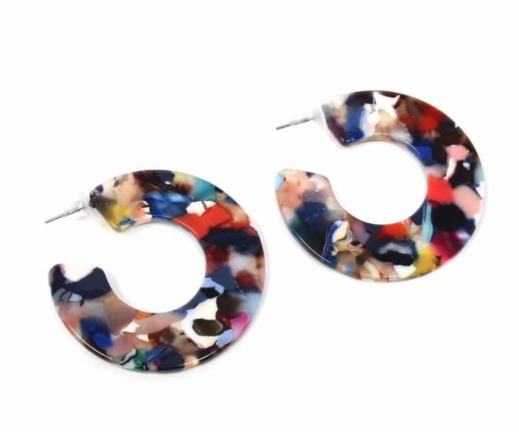 Multicolored Resin Hoop Earrings - CJ Gift Shoppe