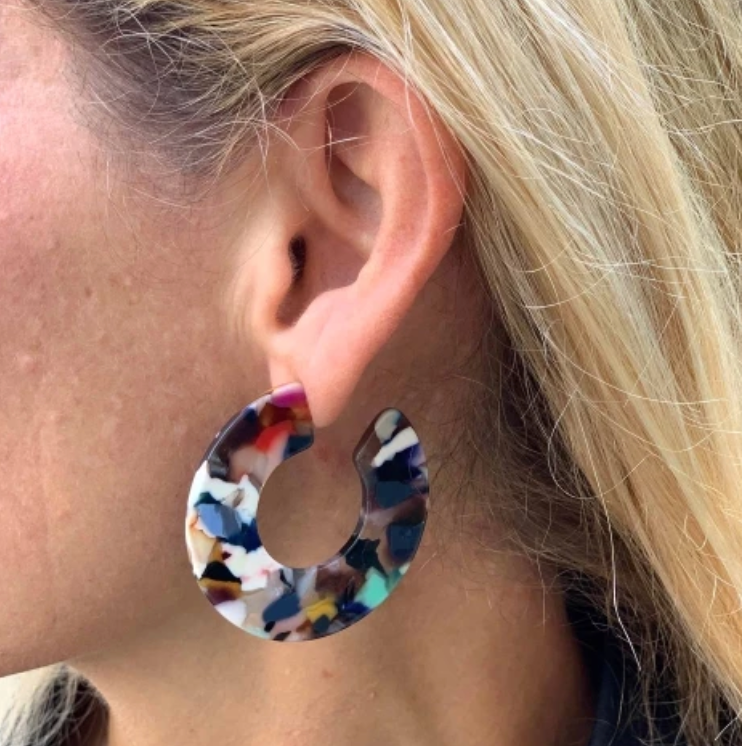 Multicolored Resin Hoop Earrings - CJ Gift Shoppe