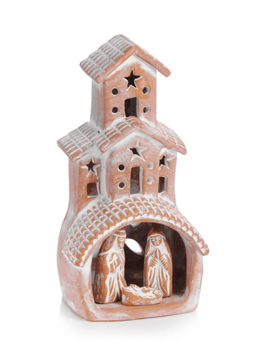 Small Terra Cotta White Washed Nativity - CJ Gift Shoppe