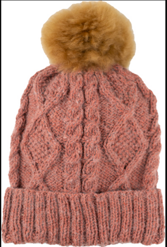Braided Knit Pom Pom Hat - CJ Gift Shoppe
