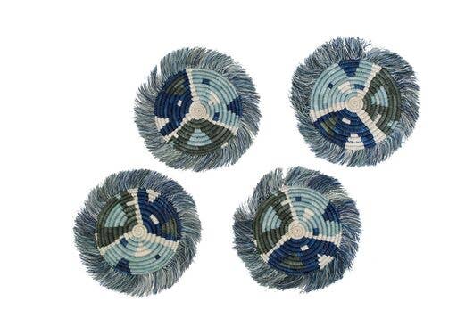 Silver Blue Matisse Fringed Coasters - CJ Gift Shoppe