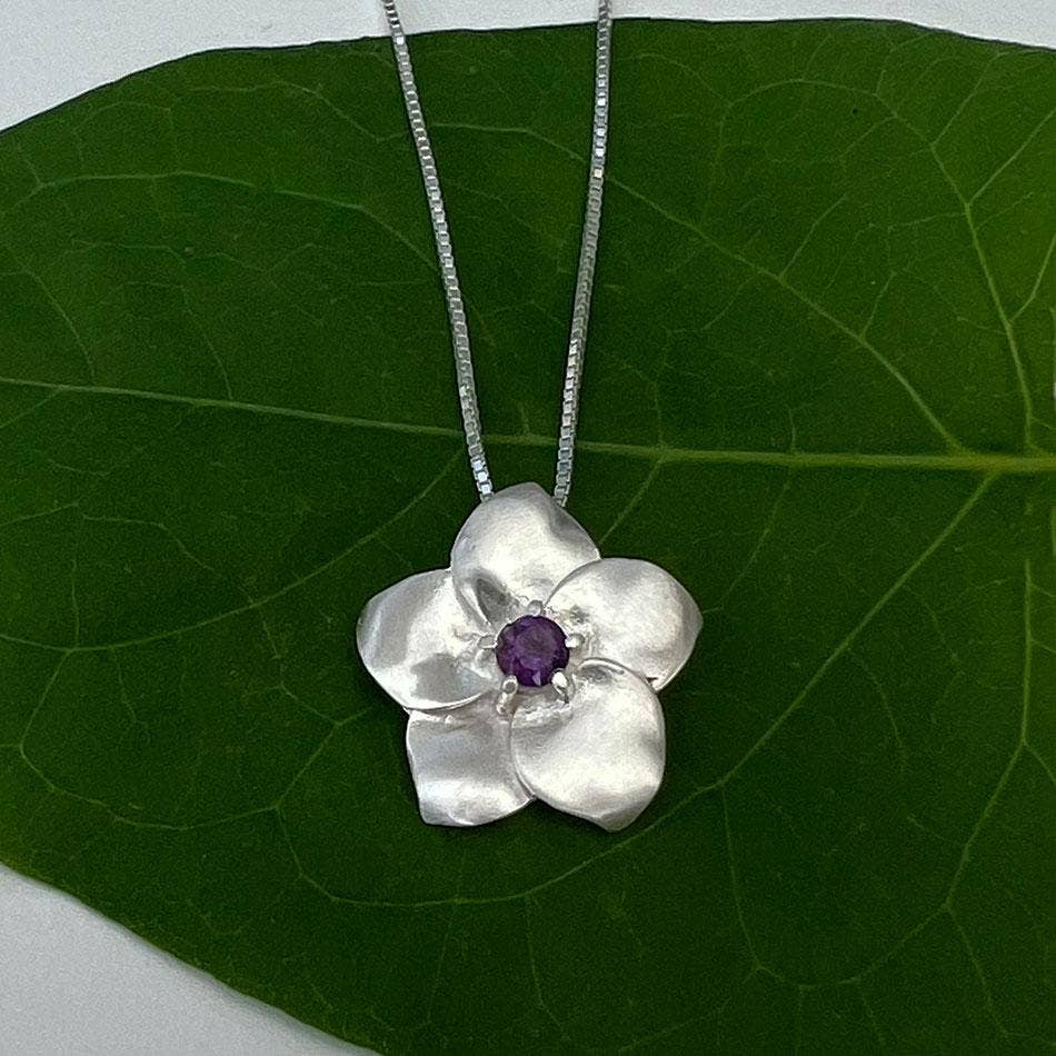 Women's Peace Collection - Amethyst Flower Necklace - Sterling Silver, Indonesia